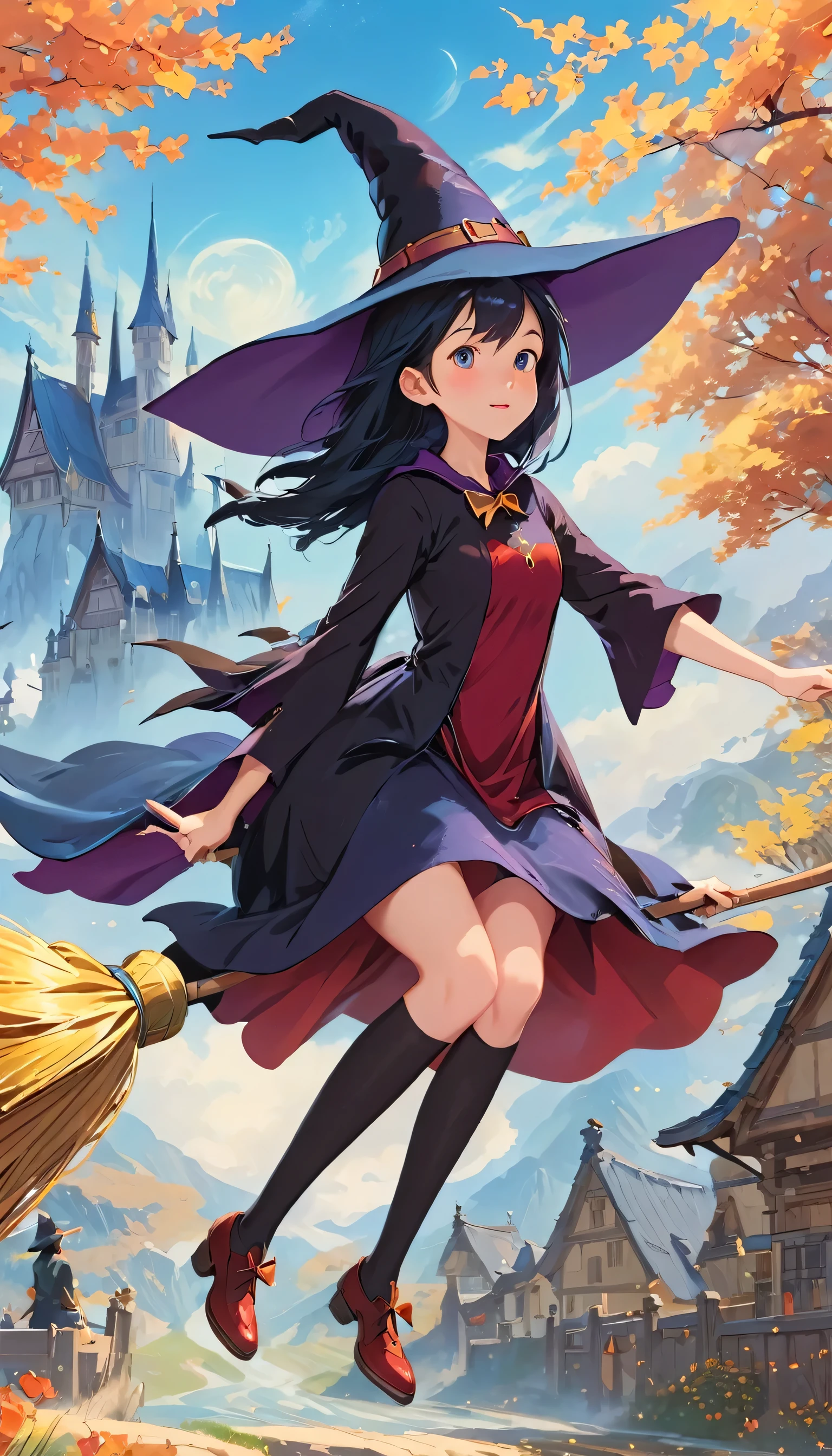 (masterpiece, highest quality:1.2),1 girl,perfect face,cute, ((((flying witch))),((Ride a broom)),broom flight,Straddling the broom,anatomically correct,masterpiece,highest quality,The best masterpiece,8K,,Wind,fantasy,,wonderful,, Mysterious, fascinating, Whimsical, playful, adventurous, free, wonder, imagine, Decide, skill, speed, movement, energy, realism, naturalistic, figurative, representative, beauty, fantasy culture, myth, fairy tale, folklore, Legend, witch, wizard, magical creatures, fantasy worlds, composition, scale, Qianfang, midway point, background, perspective, light, color, texture, detailed, beauty, wonder.