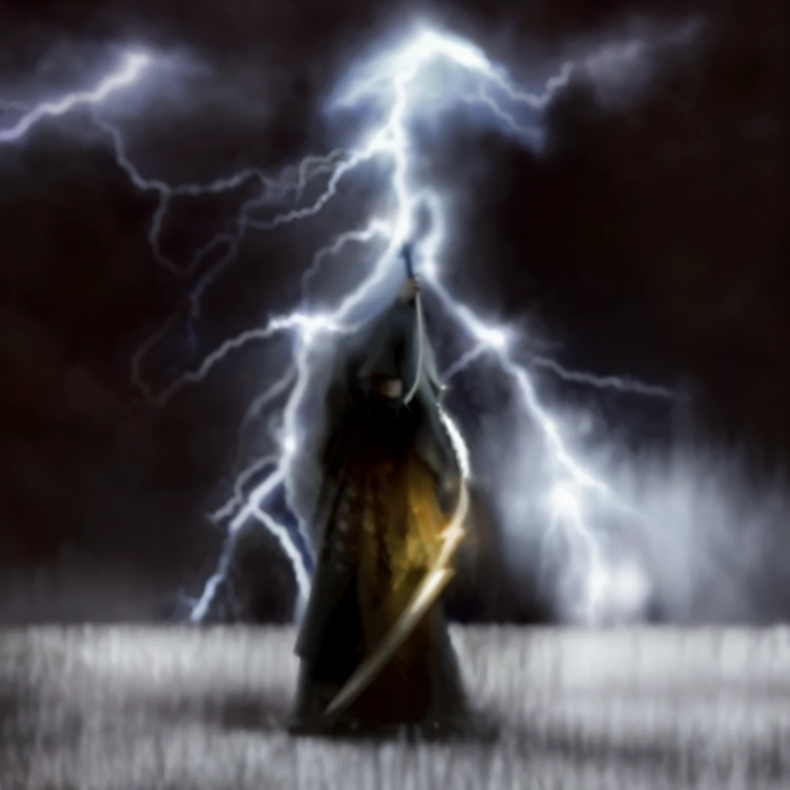 almentar qualidade, night wizard raising a staff while there is lightning behind him