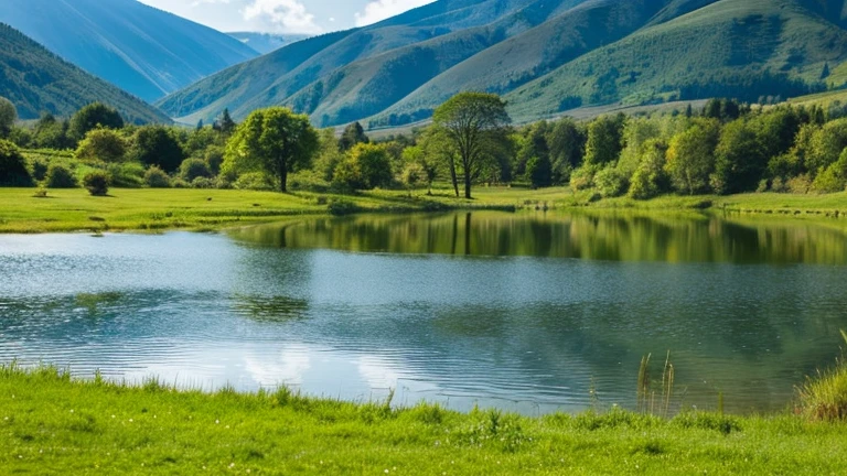 Tranquil lake and countryside scenery