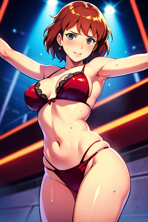 (best quality:1.3), (4K quality), Shiraki Meiko by Prison School, standing alone, ((face detailed)), ((body curvy)), (big boobies), corpo sexy, ((thong bikini)), ((ahegao))