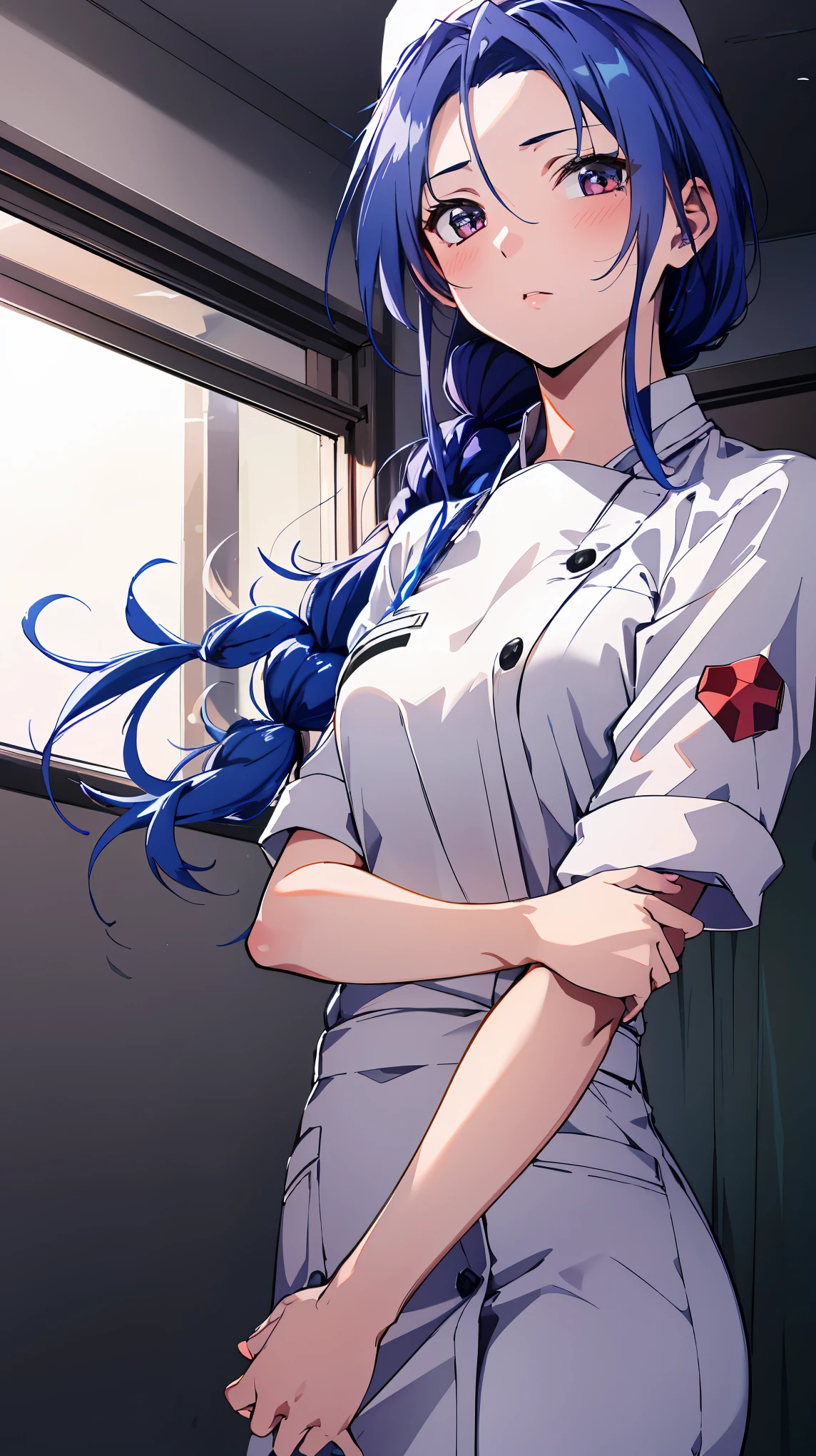 (RAW Photos), 1 girl,  Natural light,sugimura hiroko, nurse,masterpiece,Noise Reduction,perfect anatomy,high resolution, ultra-detailed,game cg,dutch angle ,beautiful detailed eyes,visualart,five fingers, perfect hands, perfect lighting,