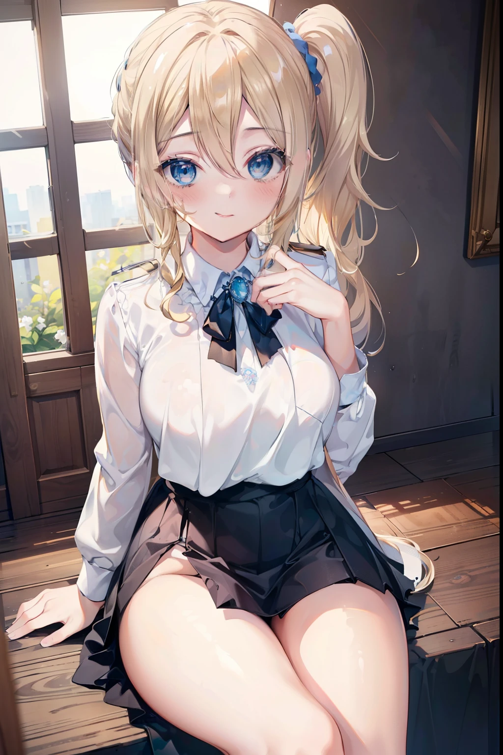 Hayasaka Ai 、Blonde、side ponytail,,blush,smile,Captivating thighs、Beautiful bare legs, uniform
（masterpiece:1.2), highest quality, High resolution, unity 8k wallpaper, (shape:0.8), (Beautiful and beautiful eyes:1.6), Highly detailed face, Perfect lighting, Extremely detailed CG, (Perfect hands, Perfect Anatomy),