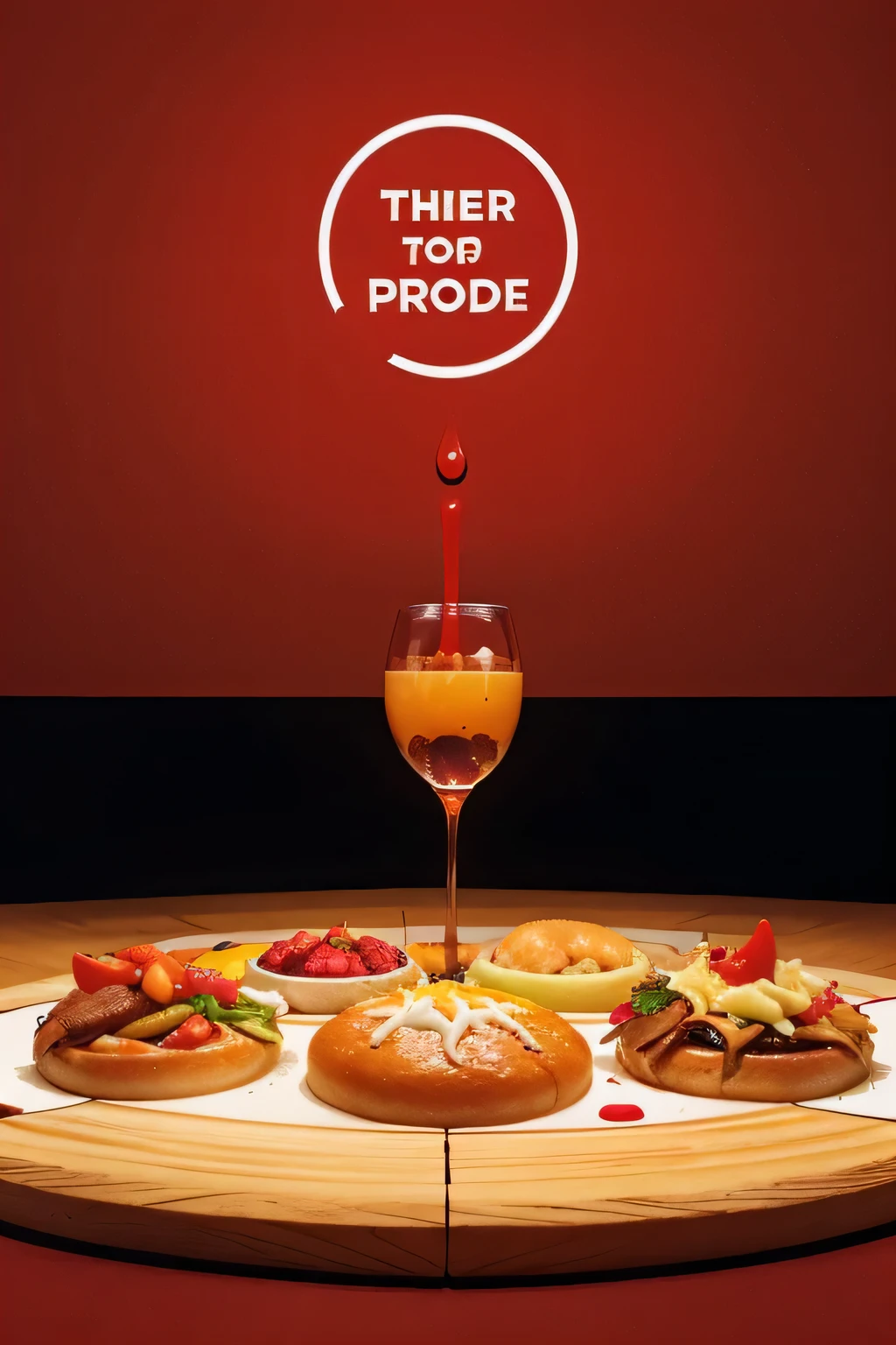 Create an eye-catching food professional lots of food images. In the center of the page, place an illustration of a delicious meal. Surrounding the illustration, use a vibrant red color to create a warm and appetizing atmosphere.