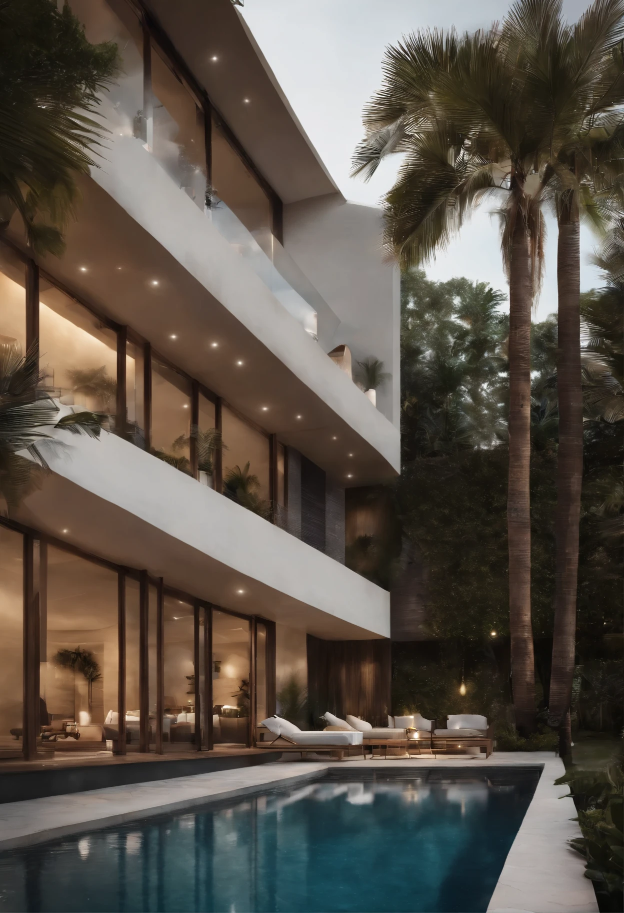 Creat two dimensional render  design that at hilltop area which consists infinity swimming pool with deck  with  view side facing two bedroom with attached toilet  and hall beside tis kitchen plus dinning,common toilet, through Connected stair case 
