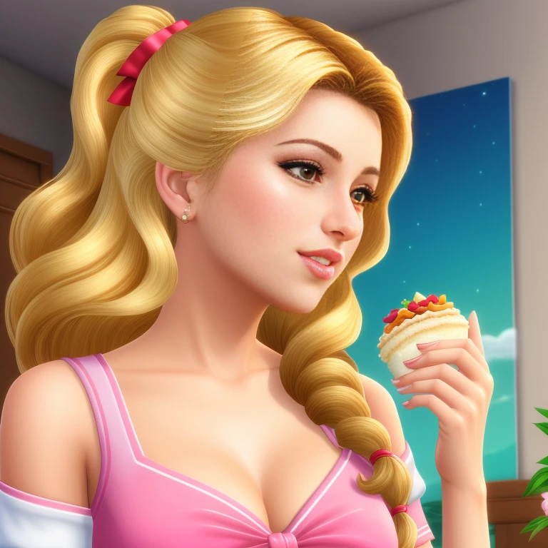 (best quality,4k,8k,high res,masterpiece:1.2),ultra-detailed, photorealistic, full body shot,golden bronde wavy hair,Mature and beautiful, realistic portrayal:1.2 Sailor Moon (in the style of the Sims 4), posing as if she’s in a professional photoshoot, tanned, eating Pork Buns & Sushi Beautifully photographed, extreme close-up, dramatic angle, hi-key lighting,