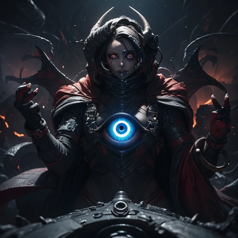 1girl, demon whose body is made of lava, With menacing horns and crimson lava skin, strike a playful pose, Standing on a skateboard, (one eye Close:1.6), Red Eyes, Pouting cute little mouth, Swirling tendrils of smoke leave behind them, proudly, (Volcanic magma background), (The Abyss of Hell), Cartoon Style, full-body shot, Created with C4D and Blender, Blind box toy styles, precise, Super Detail, Anatomically correct, masterpiece