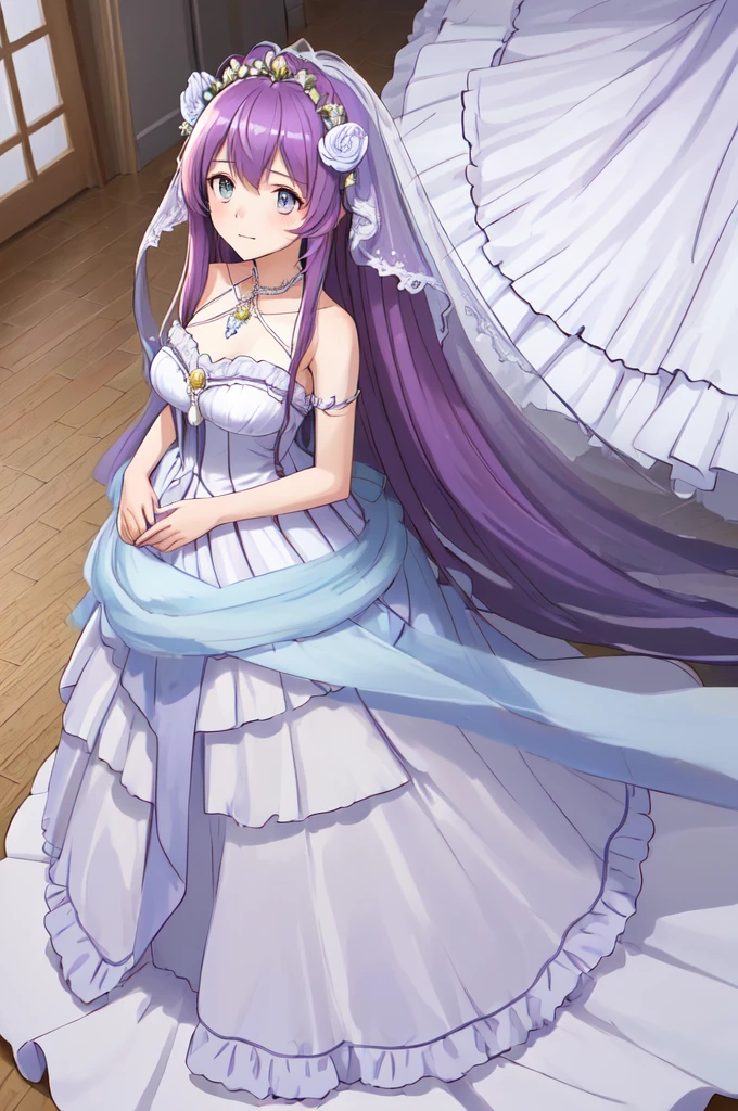 (((Best quality))),((Ultra-detailed)),((illustration)),((Disheveled hair)),((frilld)),(1 girl), 1girl,wedding,wedding dress,wedding princess dress,full body,