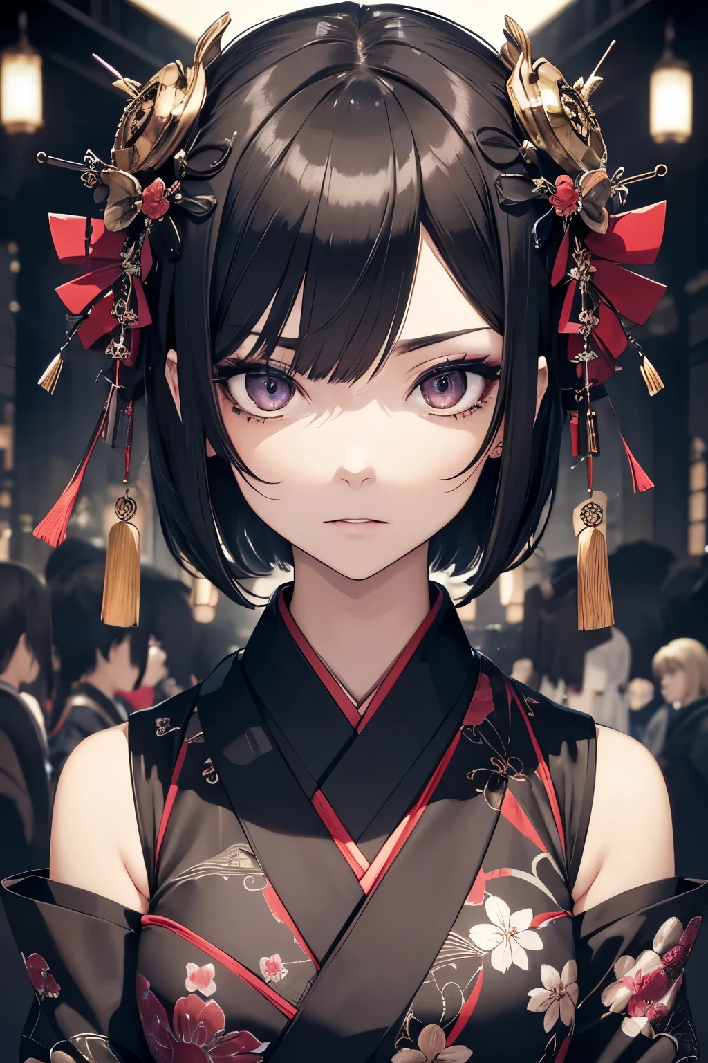 (masutepiece: 1.3), (max resolution: 1.2), (Ultra HDTV: 1.2), cinematric light, 8K resolution, Detailed eyes and skin, detailed facial features, (Gothic kimono: 1.3),
Anime-giraffes: 1.4 (unique and intricate design, long necks, big expressive eyes),
Dark dress: 1.1 (rich, black color, flowing fabric, intricate patterns),

Highly detailed facial features, Detailed eyes (large, expressive, almond shaped), Double eyelids, Thin eyebrows, Glitter Eyel