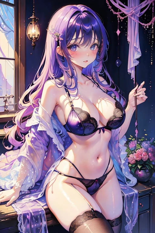 a close up of a woman in a purple lingerie posing for a picture, laced lingerie, lingerie, Lacey, Complex and detailed lace set, Push-up underwire. Complex, wearing sexy lingerie, Elegant bikini, sexyなお腹を持つ魅惑的なボディ, Skimpy, wavy lingeries, Barbie doll wearing panties and bra, , lingerie!!、a woman in a purple lingerie posing for a picture, laced lingerie, wearing sexy lingerie, lingerie, lingeries beauty, Complex and detailed race set, seductive lingerie camisole, lingerie!!, Captivating woman, wavy lingeries, Amazing beauty, sexy outfit, purple body, sexy :8, , iridescent shiny sheer lingerie, Purple outfit, Skimpy服装、Canopy bed and canopy Arafee&#39;s bedroom, とても魔法的でdream-like, Soft pink, dream-like詳細, In the bedroom!!!!!!!!!!!!!!!!!!!!, dream-likeロマンチック, dream-like雰囲気 and drama, dream-like美学, Fantasy Aesthetics!, So beautiful、Mysterious, beautiful、dream-like、Breathtaking, Dreamy Mysterious Atmosphere, Dreamy Mysterious, dream-like雰囲気, dream-likeスタイル