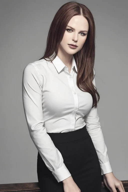 (masterpiece), (best quality), (realistic), Nikon RAW photo, Fujifilm XT3, beautiful 1girl, young 19yo,Ultra realistic, red-haired girl, seductive leaning forward detailed skin, pale-white (highlighted) skin, ultra realistic, 16k, high quality, picture-perfect, flawless, clean, masterpiece, professional artwork, detailed artwork, cinematic lighting, cinematic bloom, realistic shading, (((perfect female body, narrow waist))),(large breasts:1.3)lora:GoodHands-beta2:1>, , ((girl standing)),upper body, white shirt, black skirt and pantyhose clothing (realistic texture), blade to side, strike pose, blade down, blade right hand,, blurred background (masterpiece, best quality, high quality, highres, ultra-detailed), different poses at different angles.
tight_white_shirt, long_sleeves,
light_red_hair,
facing_viewer,
(ultra detailed), 8k, 4k, intricate, upper_body, best lighting, office, sunlight,
medium_breasts,
