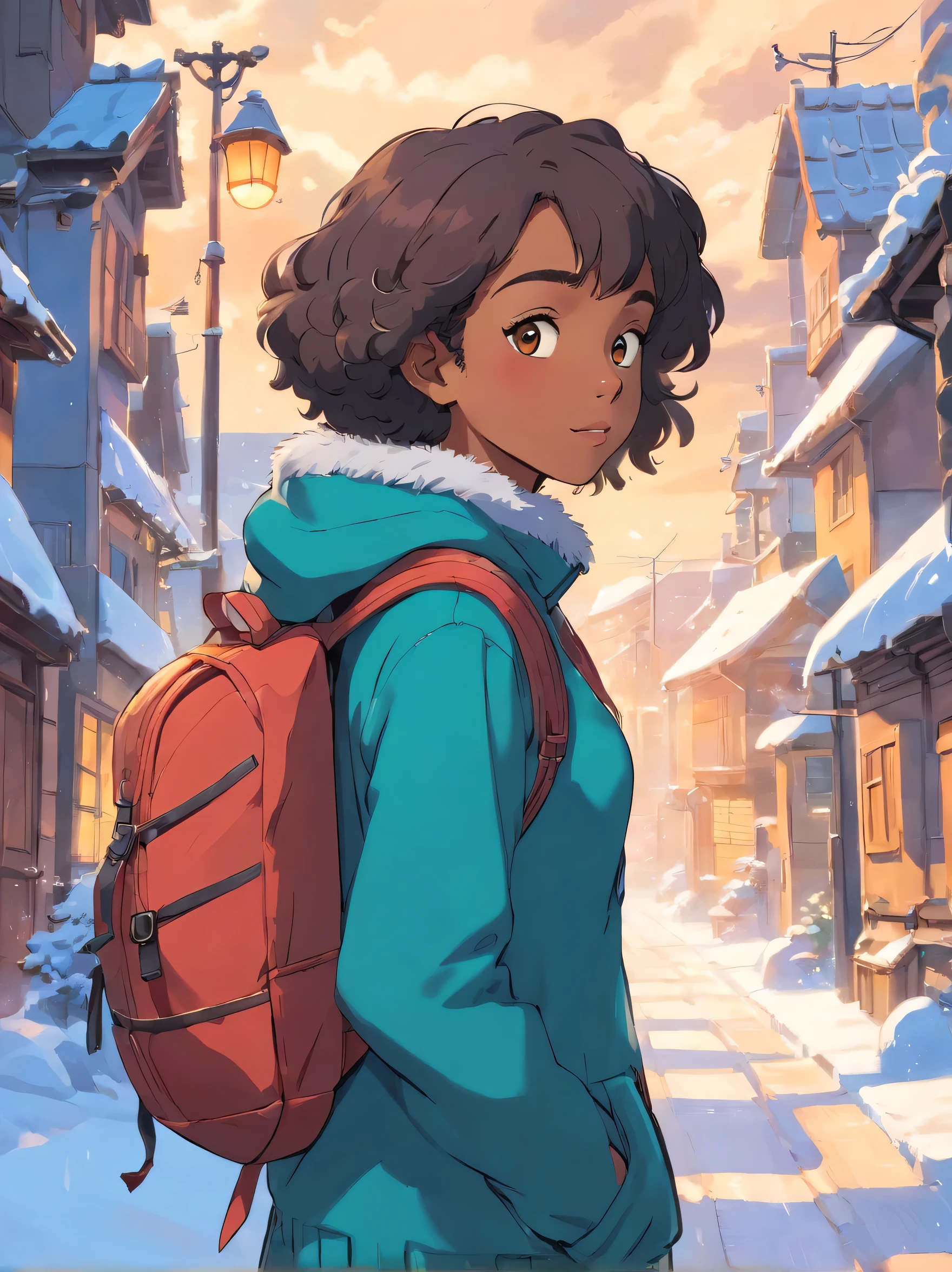arafed woman with a backpack and a backpack in the snow, young black woman, beautiful city black woman only, african american young woman, black young woman, a beautiful young woman, photo of a beautiful woman, photo of a black woman, beautiful young woman, african american girl, gorgeous beautiful woman, stunning portrait, close - up portrait shot, beautiful portrait
