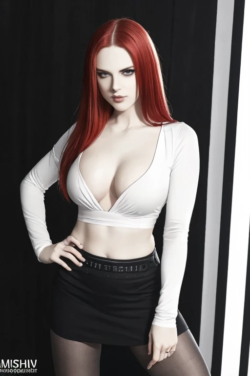 (masterpiece), (best quality), (realistic), Nikon RAW photo, Fujifilm XT3, beautiful 1girl, young 19yo, Ultra realistic, gothic aesthetic, red-haired girl, seductive leaning forward detailed skin, pale-white (highlighted) skin, goth makeup, ultra realistic, 16k, high quality, picture-perfect, flawless, clean, masterpiece, professional artwork, detailed artwork, cinematic lighting, cinematic bloom, realistic shading, (((perfect female body, narrow waist))),(large breasts:1.3)lora:GoodHands-beta2:1>, , ((girl standing)),upper body, black shirt, black skirt and pantyhose clothing (realistic texture), blade to side, strike pose, blade down, blade right hand,, blurred background (masterpiece, best quality, high quality, highres, ultra-detailed), different poses at different angles.
tight_black_shirt,
light_red_hair,
facing_viewer,
(ultra detailed), 8k, 4k, intricate, upper_body, best lighting, office, sunlight,
medium_breasts,