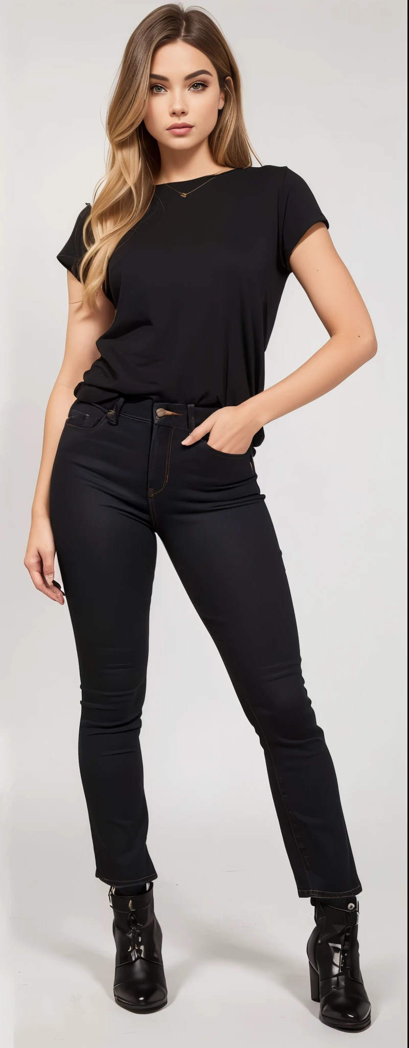 a woman in black pants and boots posing for a picture, black pants, jeans preto extremamente apertado, jeans, escuro lavado tonalidade preta, 2 modelo feminino de 4 anos, perto de um magro, black pants, black jeans pants, vestindo uma camisa escura e jeans, jeans, jeans e camiseta, jeans e botas pretas, jeans, denim trousers