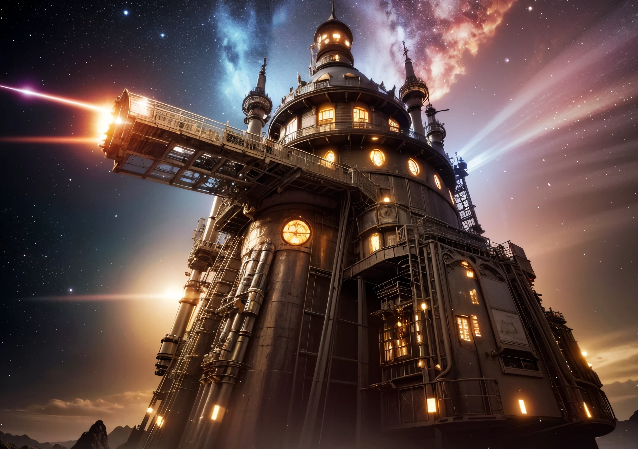 ((melhor qualidade)), ((obra de arte)), (detalhado), deep space, nebulosa multicolorida, spaceship, steampunk style