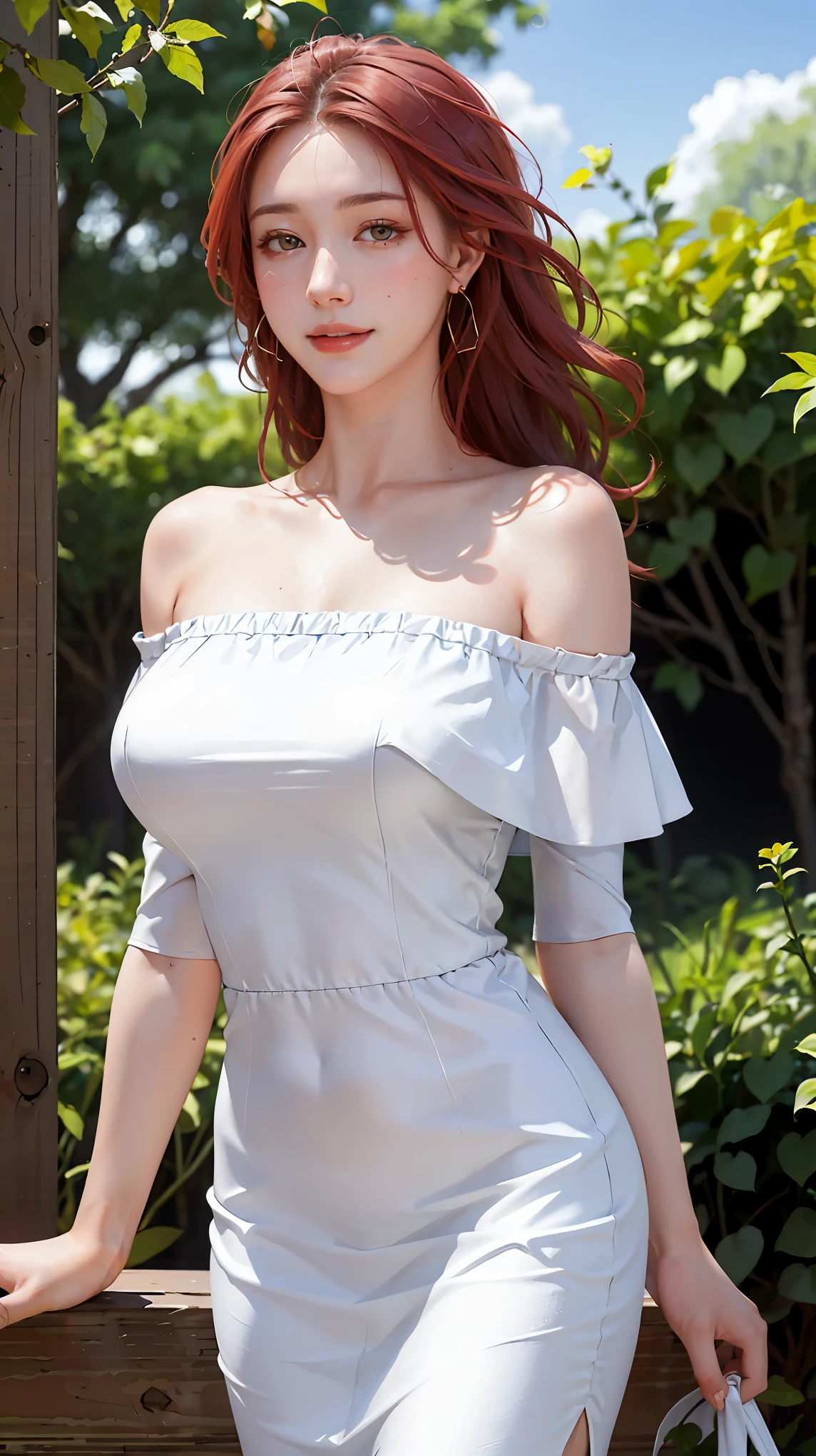 1girl,huge breast, red hair, red eyes,high quality, ultra detailed, masterpiece, realistic, clothes