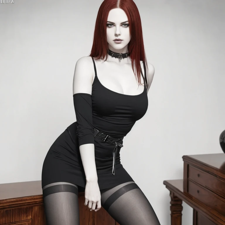 ((foto de corpo inteiro)), ((foto realista)), 1 girl, (colete: 1.2), 8k, high-res, pele finamente detalhada, lingerie, seios enormes, lenore from castlevania, vampire, red hair, skirt, sitting, toned legs, heels, dominant, low angle, upskirt, athletic, skinny, toned, smaller body, thin waist, from below, crossed legs, highly detailed realisticly proportioned legs, toned legs