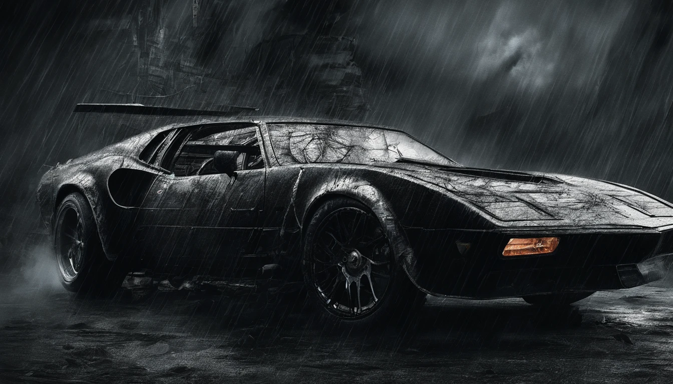 Demon, sportcar, smoke, best quality, rain of fire, angels