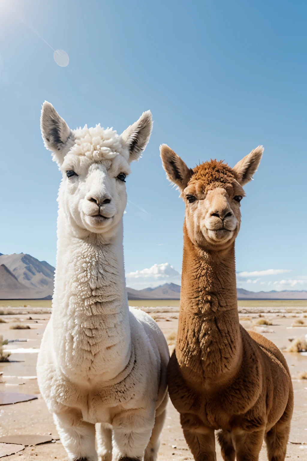 I need a presentation that says uyuni uyuni uyuni several times and above the letters an alpaca, the background has to be light blue or cream