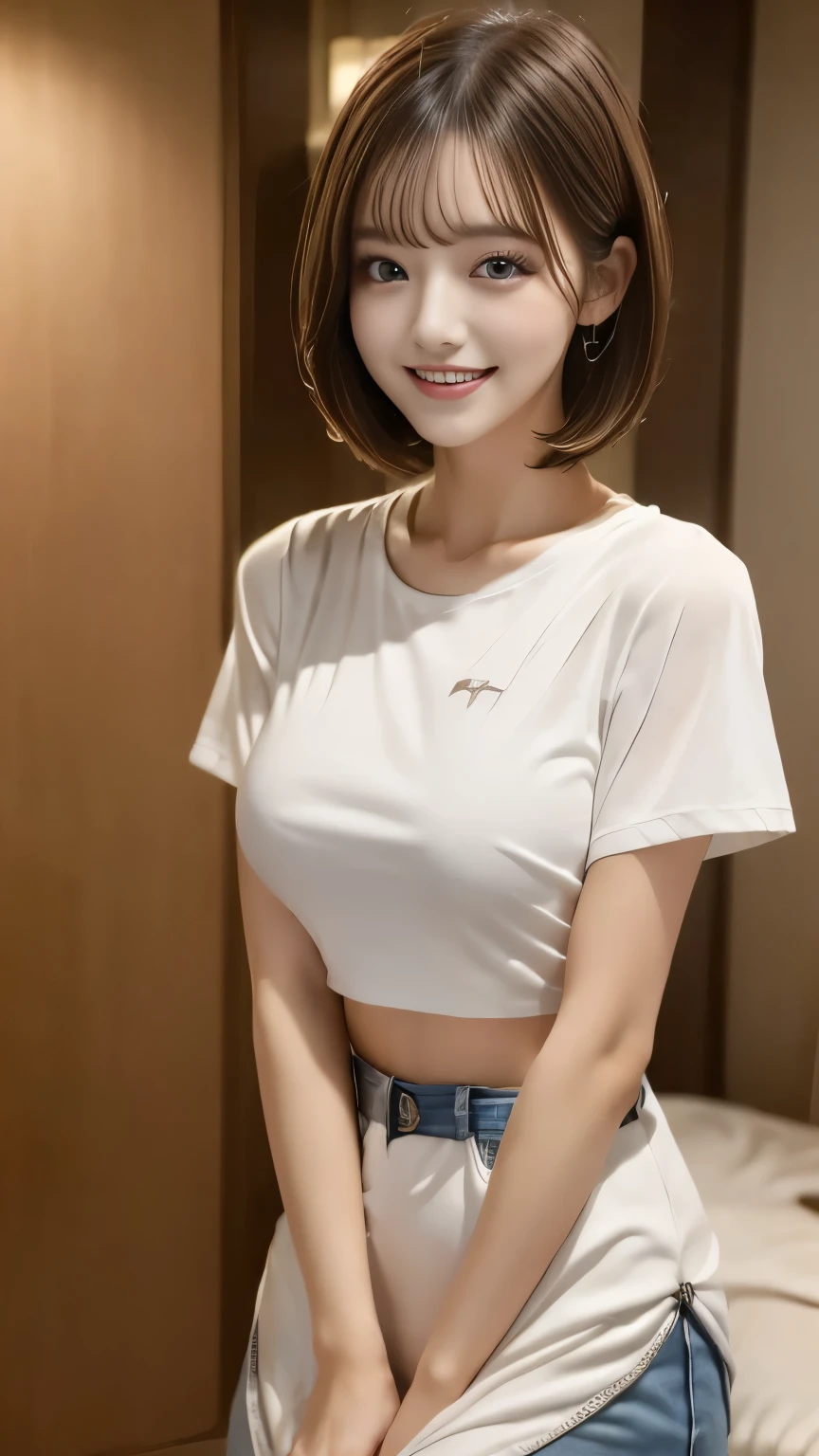 ((highest quality, 8k, masterpiece: 1.3)), One girl, The beauty of slim abs: 1.3, (Hairstyle Casual, Leaking big boobs: 1.2), dress: 1.1, Very beautiful face, Delicate eyes, double eyelid, smile, Home,