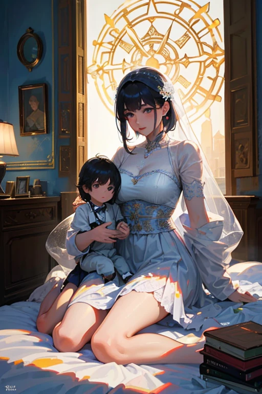 (Obra maestra:1.2), Mejor calidad, (illustration:1.2), (ultra detallado), hiper detalles, (delicado detallado), (detalles intrincados), (cinematic light, Mejor calidad Backlights),a loving mother and her two children a boy and a girl, (constituir), alto contraste, (mejor iluminacion, un extremadamente creado y hermoso), (cinematic light), vistoso,