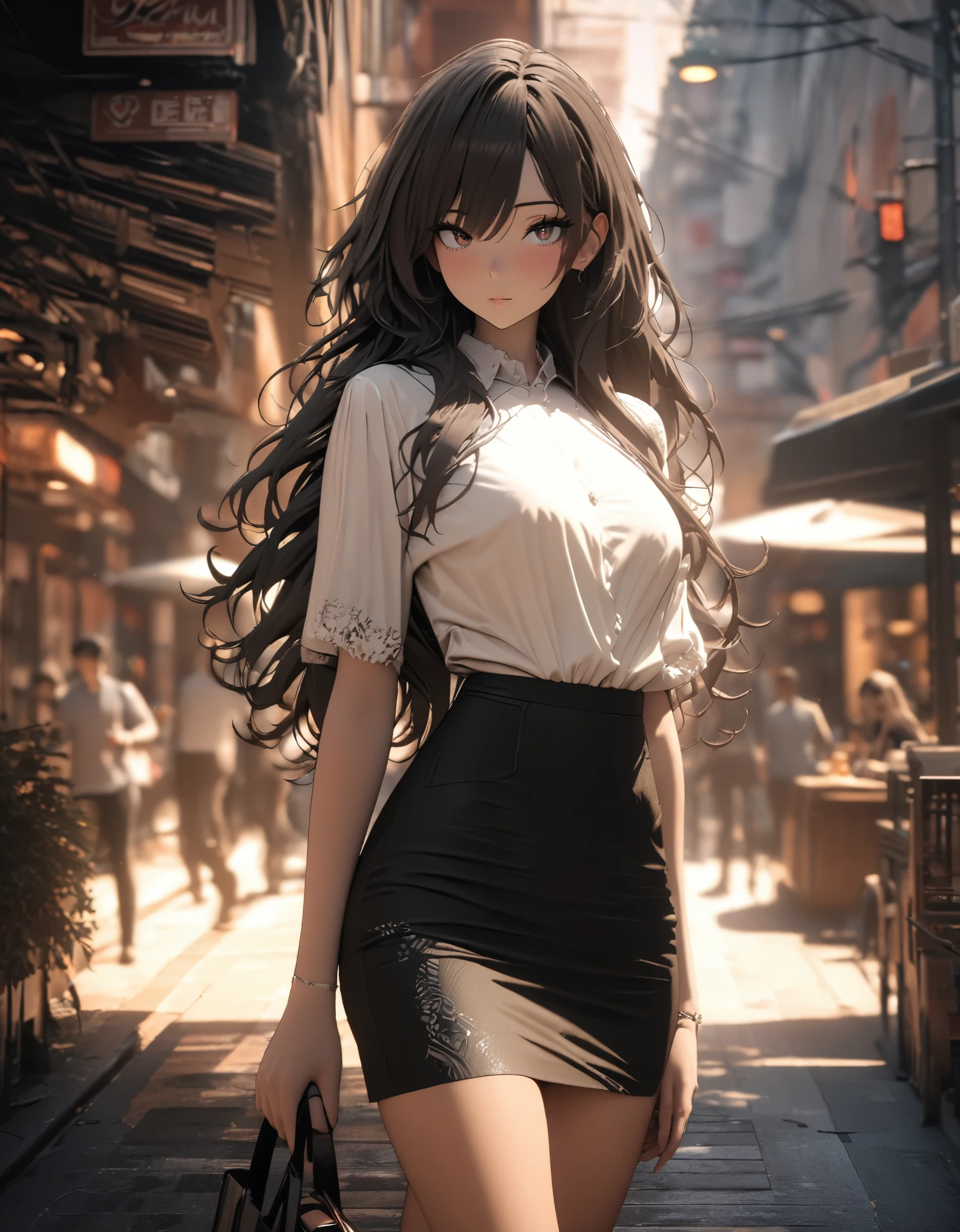 ((best quality, masterpiece: 1.3)), 1 Girl, Slim beauty: 1.3, (Long hair: 1.2), fashion Skirt, Long legs: 1.1, Super delicate face, Beautiful eyes, Double eyelids, outdoor, Octane Render, 8k, UHD, super detail, highres, retina