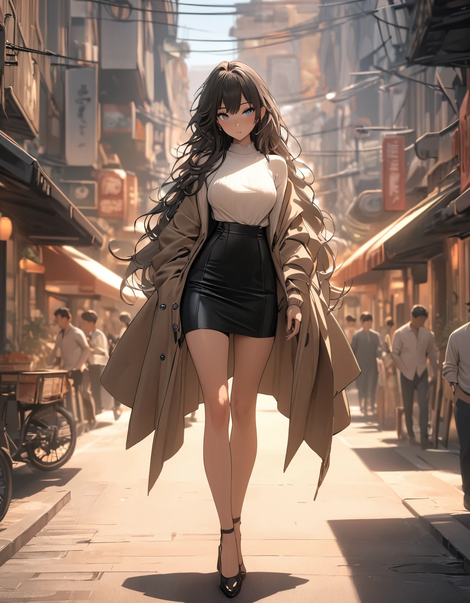 ((best quality, masterpiece: 1.3)), 1 Girl, Slim beauty: 1.3, (Long hair: 1.2), fashion Skirt, Long legs: 1.1, Super delicate face, Beautiful eyes, Double eyelids, outdoor, 8k, UHD, super detail, highres, retina