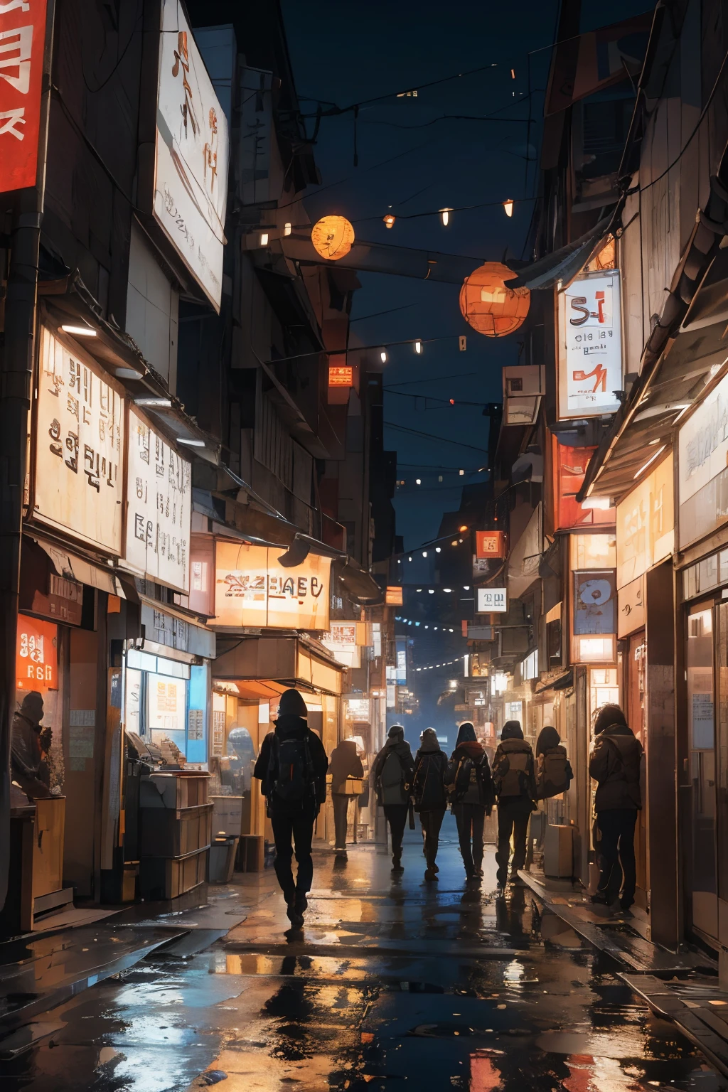 lonely ally in Seoul, cyberpunk city from sci-fi movie, empty street, Korean, Korean signs, intricate, high quality, ultra detail, crazy detail, 8k
