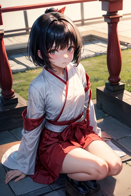 Boy with black hair shortcut Childhood remains No She shyly wears her short-hemmed shrine maiden outfit, hides so she won't be found, and shows it only to me, laughing and dancing in the rain