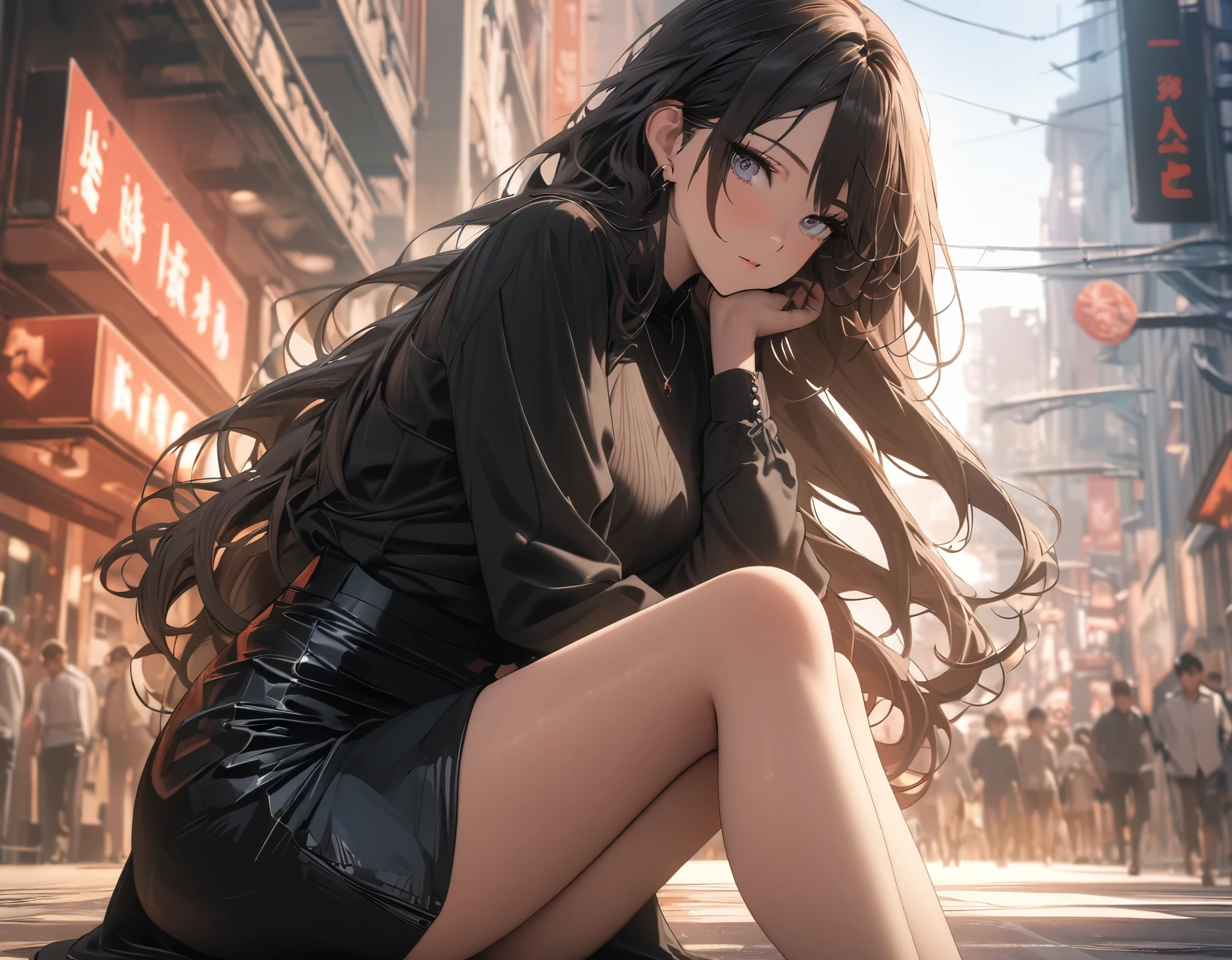 ((best quality, masterpiece: 1.3)), 1 Girl, Slim beauty: 1.3, (Long hair: 1.2), fashion Skirt, Long legs: 1.1, Super delicate face, Beautiful eyes, Double eyelids, outdoor, 8k, UHD, super detail, highres, retina
