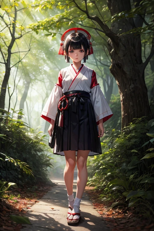 Boy with black hair shortcut remains No She shyly wears her short-sleeved shrine maiden outfit, hides in the forest so she won't be found, and shows it only to me as she dances in the rain, laughing