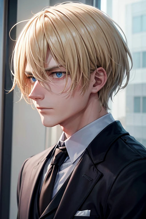 Create a spy with the physical features of a cold, emotionless man with blonde hair called Loid Forger.