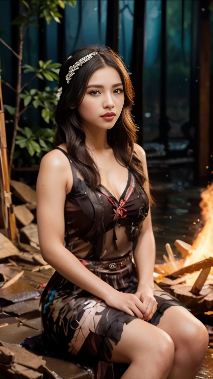Beautifull malay women in hijap, (skindentation:1.5), Realistic, Photorealistic, (masterpiece:1.5), concept art, intricate details, highly detailed, photorealistic, octane render, 8k, unreal engine, dynamic pose, best quality, highres, (realistic face:1.1), (hyperrealistic:1.1), ((full_body)), perfect eyes,(shiny skin:1.2), (((hairstyle))), (((perfect hands))), (extremely detailed background), ((dynamic background)), ((lightning)), (light rays), ((1girl)), 8k, dramatic angle, (fluttered detailed color splashs), (illustration), (((1 girl))), (black long hair), (rain:0.9), Hanfu, cheongsam, air accessories, colored ink drawing, (sketching:0.8), (denoising:0.6), [splash ink], ((ink refraction)), (beautiful detailed sky), background b