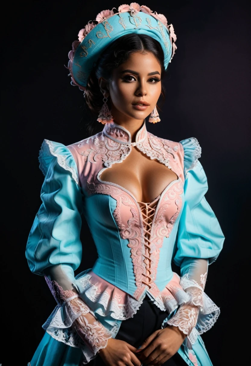 black light contour, Pastel Academia aesthetic, a silhouette portrait of a beautiful Chicharrero woman wearing designer clothes, high contrast, dark background, (masterpiece, best quality, Professional, perfect composition, very aesthetic, absurdres, ultra-detailed, intricate details:1.3)