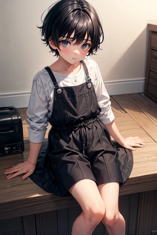 Boy with short black hair Childhood remains I'm a guy so I don't have boobs She is happily wearing a short-sleeved shrine maiden outfit and dancing in the Kagura hall.