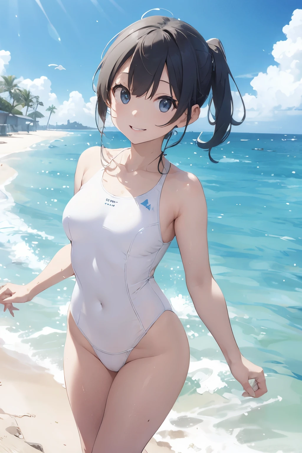 White swimsuit、Ocean、high quality、4K、Dolphin、swimming