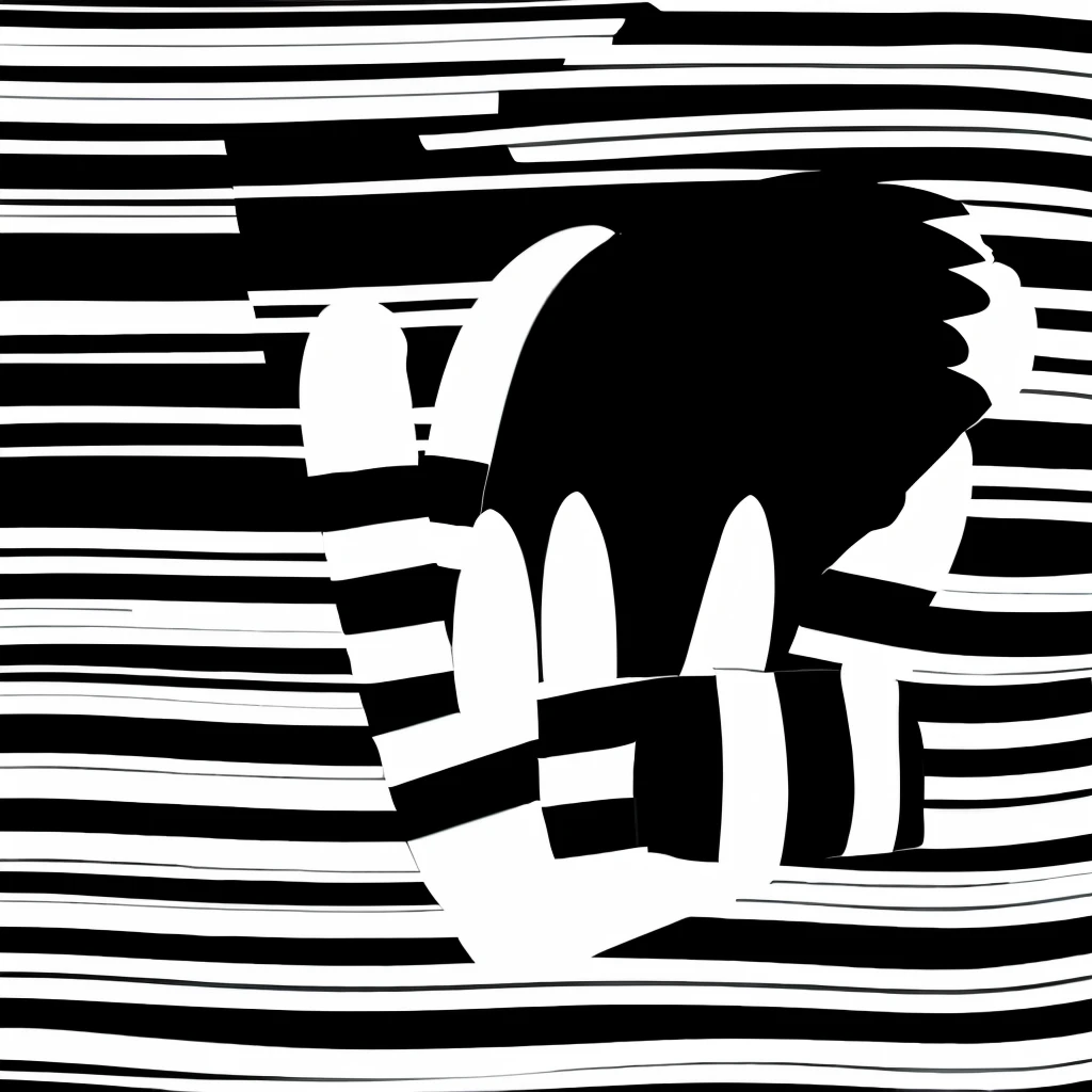 Black and white abstract lines cat with furry white paws 