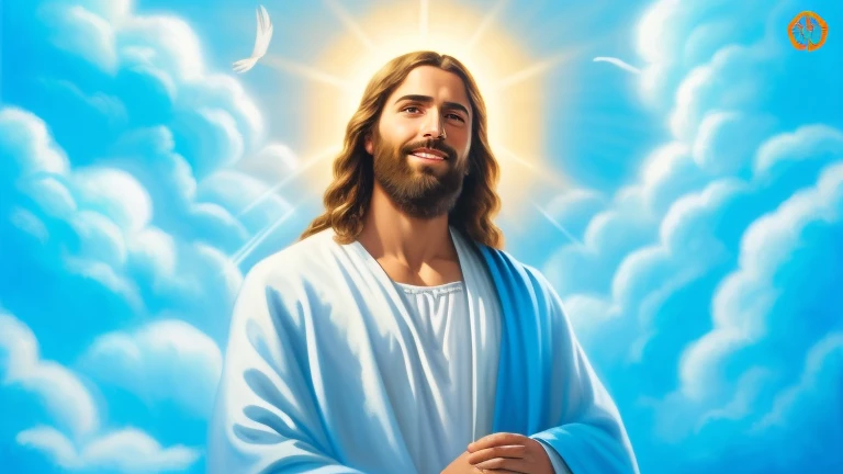 a painting of jesus holding a cross in his hands, jesus christ, portrait of jesus christ, jesus, jesus face, greg olsen, young almighty god, portrait of a heavenly god, jesus of nazareth, smiling in heaven, dressed like jesus christ, god looking at me, the lord and savior, gigachad jesus, the face of god