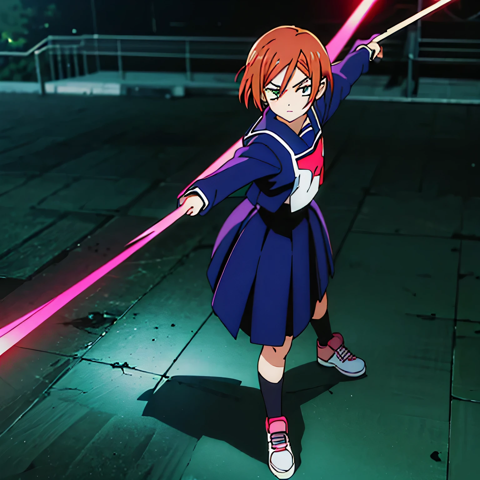 13 year old girl ,Anime Shonen Style Design,retro clothes, weapon