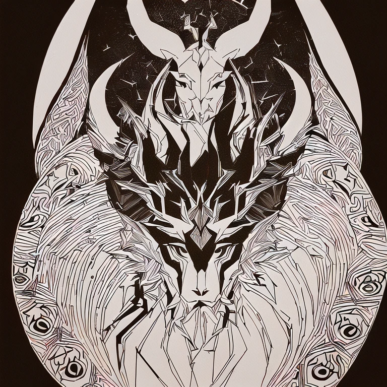 a black and white drawing of a horned goat with horns, intricate devilish designs, baphomet, horned god, bold intricate ink illustration, cernunnos, chtulhu, dark linework, portrait of daemons, detailed and intricate image, aries fiery ram tarot, symmetry!! portrait of hades, moloch, dense linework, lithoraph engraving