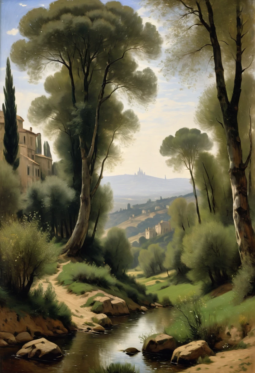 by Camille Corot, best quality, masterpiece, very aesthetic, perfect composition, intricate details, ultra-detailed