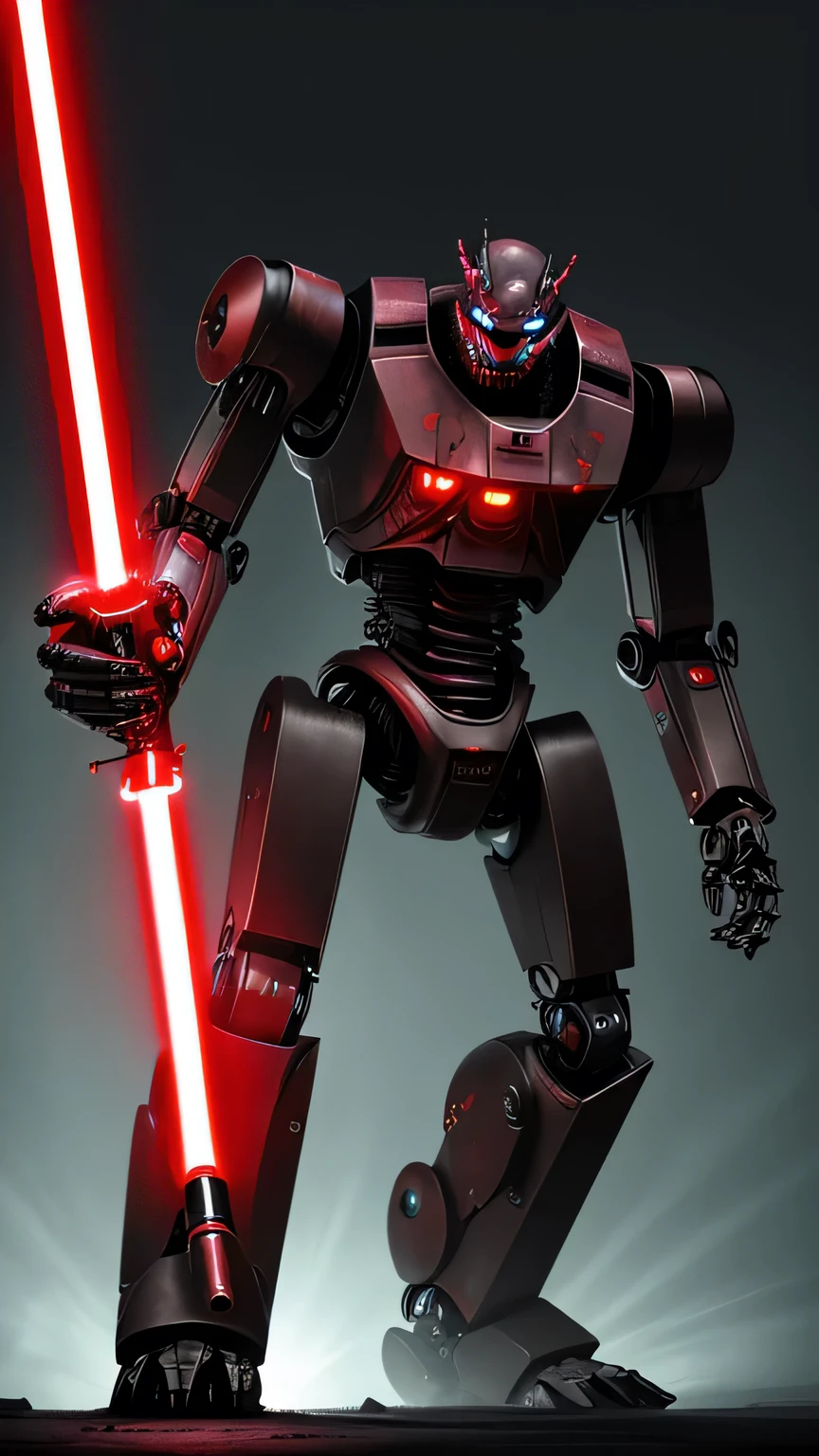 A robotic monster with red light saber