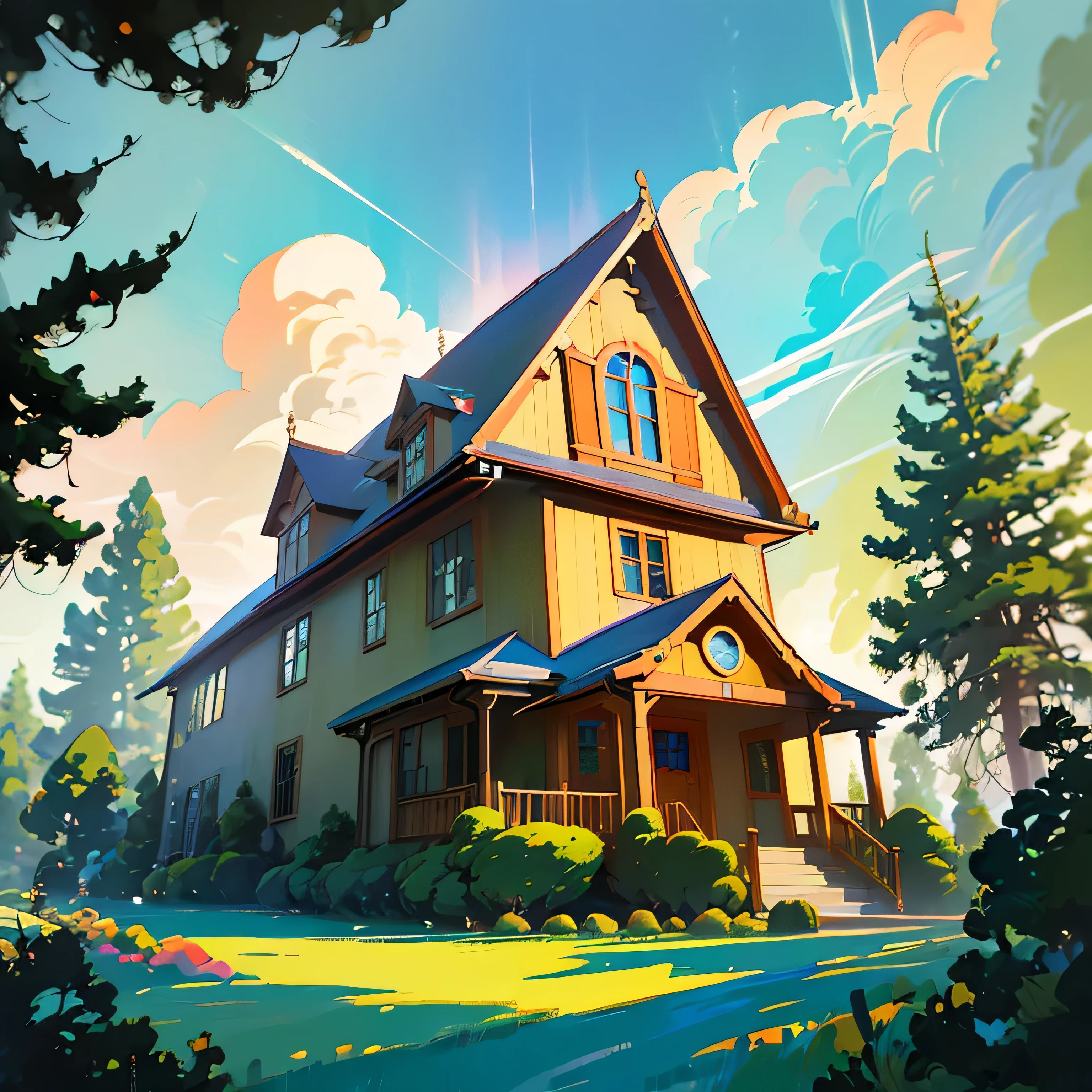 Realistic, real-life, beautiful old colonial big house on the hill, Laurie Greasley style, Studio Ghibli, Akira Toriyama, James Gilleard flair, Genshin Impact-inspired, trending Pixiv fanbox, acrylic spatula painting, 4k resolution, vibrant colors palette, DeviantArt showcase, ArtStation trending.

A realistic, large colonial house on the hill is depicted in the Laurie Greasley style, reminiscent of Studio Ghibli and Akira Toriyama art. James Gilleard's unique brushstrokes and vibrant colors add to the charm, bringing the scene
