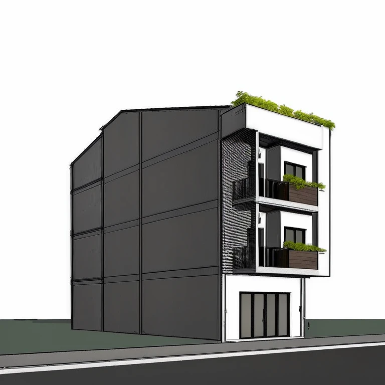 a rendering of a building with a balcony and a balcony, rendered, modern lush condo as shopfront, elevation view, 2 d render, detailed rendering, 3 d rendering, 3d rendering, building facing, front-view, front elevation view, frontview, rendering, complete house, d render, flat drawing, architectural concept, full building, realistic building, single building