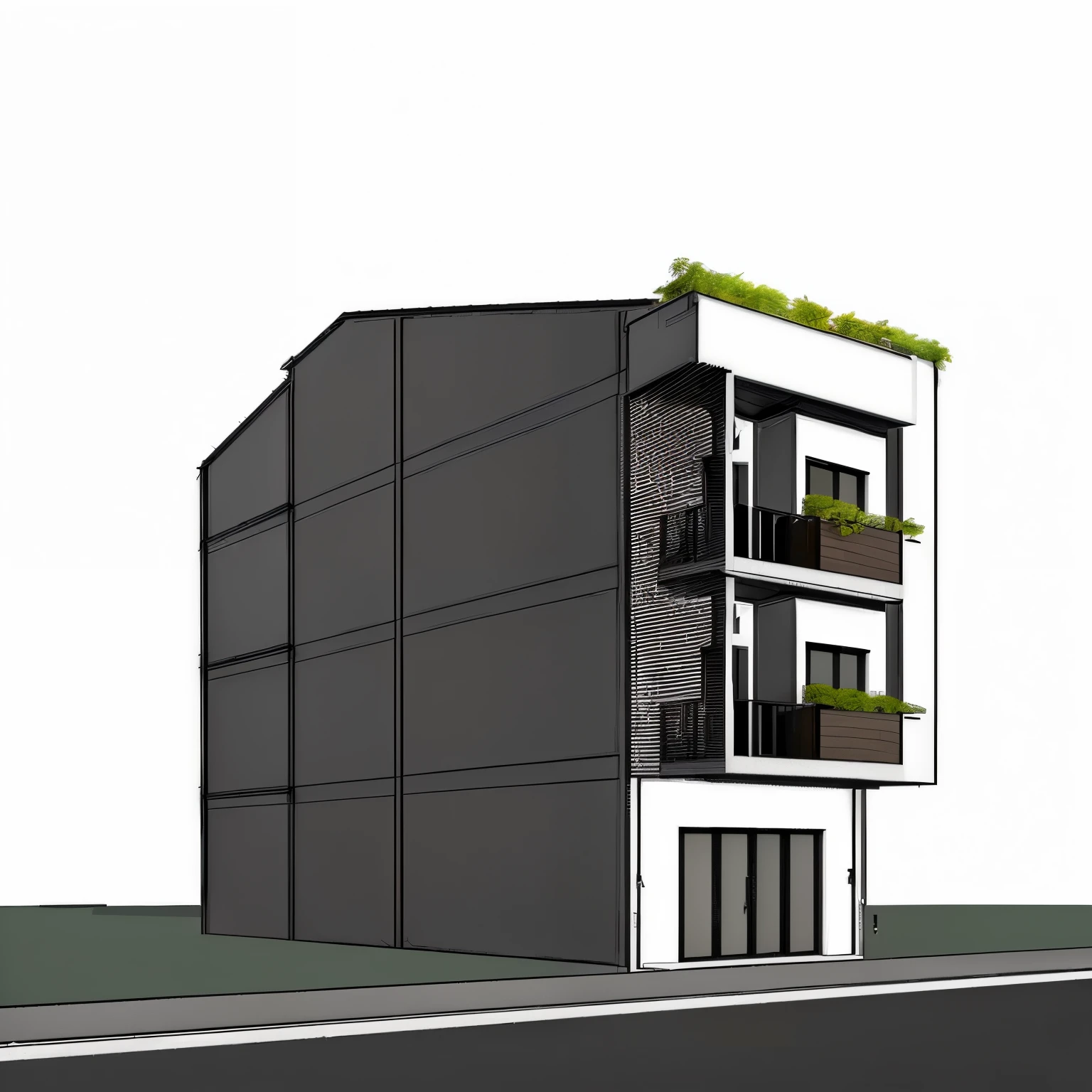 a rendering of a building with a balcony and a balcony, rendered, modern lush condo as shopfront, elevation view, 2 d render, detailed rendering, 3 d rendering, 3d rendering, building facing, front-view, front elevation view, frontview, rendering, complete house, d render, flat drawing, architectural concept, full building, realistic building, single building