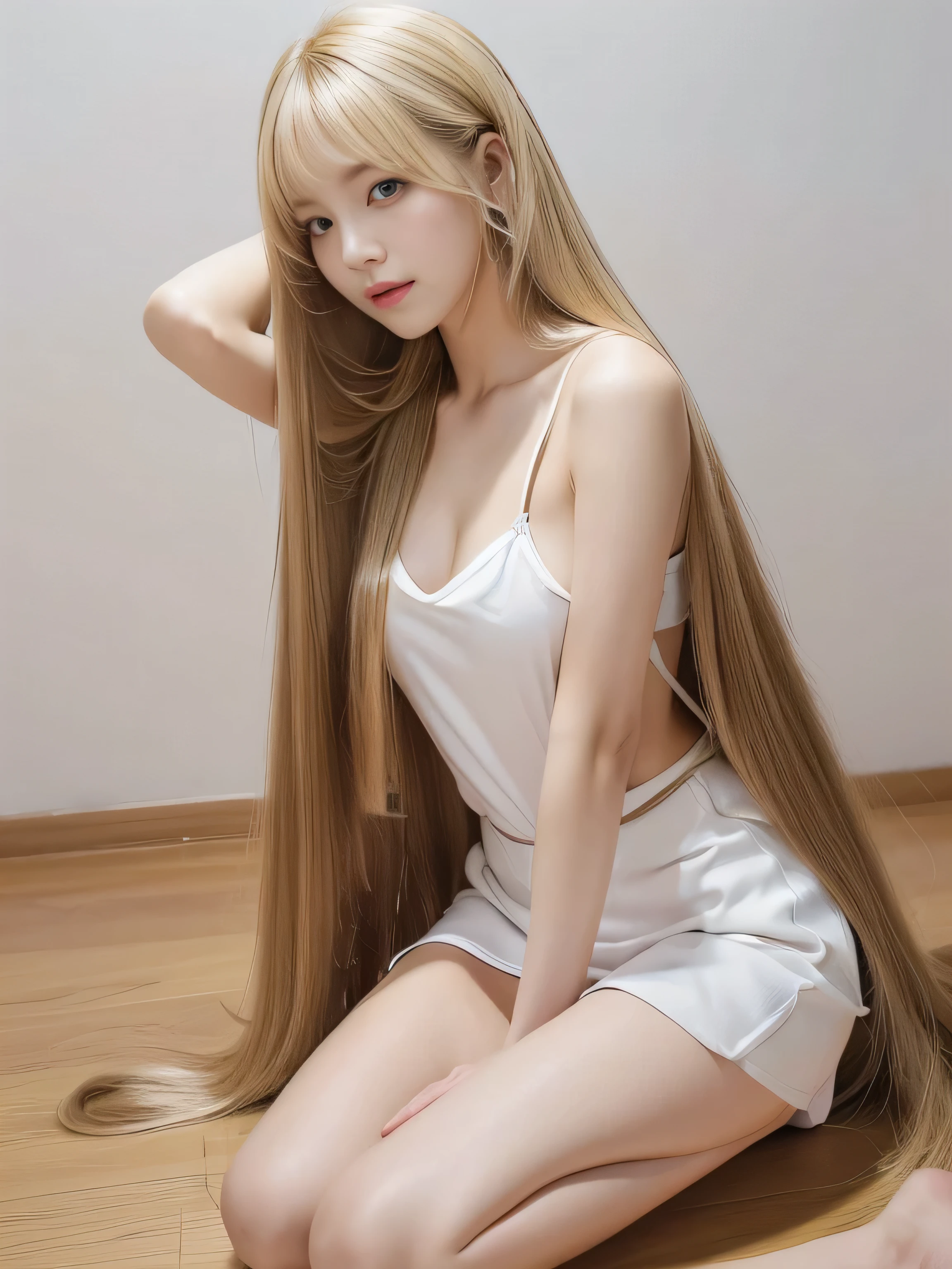 ((random kneeling pose:1.5, Gazing happily at the audience)) (Pure white wall background:1.8 Pure White Sofa) ((Spread your hair、Make your hair look as wide as possible:1.8)) ((Beautiful 24-year-old hair model with long blonde hair, girl with super Very long hair that reaches down to the ankles, very Very long hair that reaches down to the ankles, Very long hair that reaches down to the ankles,Very long hair that reaches down to the ankles , Flowing Hair, very Very long hair that reaches down to the ankles, Very long hair that reaches down to the anklesgirl,Very long hair that reaches down to the ankles , Flowing blonde hair, length Hair windy, Very long blonde hair, Flowing light blonde hair,Incredibly straight long-lasting hair, abnormally long hair!!!! Her highest quality!!!! hair is long and straight., 足首まで届くVery long blonde hair, highest quality明るいブロンドヘア Lasts forever、abnormally long blonde hair, Highest quality long straight very abnormally long blonde hair that reaches down to the ankles straight, beautiful, High quality blonde hair, Very long hair that reaches down to the ankles and ブロンドヘア highest quality straightに足首まで届くVery long blonde hair, straight, highest quality blonde hair, Perfect silky straight hair of the highest quality, straight, highest qualityのブロンドヘア Flowing, abnormally, very, very, Forever blonde hair straight hair, length, Thick and voluminous blonde hair Her hair is long and straight, Very long light brown hair, Flowing, abnormally, very, very, Forever blonde hair 足首まで伸びたabnormally長いStraight blonde hair abnormally very long straight, beautiful hair of the highest quality, length Hair, length, Straight blonde hair ,Lasts forever、abnormally long blonde hair and free straight blonde hair , straight blonde hair)) (Her bangs are perfect.:1.3) (Japan's most sexy and beautiful 24-year-old beauty model) (She looks at the viewer with a very captivating expression....) ((highest quality)), ((masterpiece)), (Familiar) (Get used to it) Perfect Face (Her skin is a typical Japanese skin color... And very detailed) (Big Breasts:1.3) (She is wearing a beautiful shiny white camisole.) (She has a beautiful face and a typical Japanese figure...., Narrow eyes) (She has perfect beautiful and sexy makeup and face Lipstick is light red A solid eyeliner) ((Rich 1.4)) (Very detailed 8K) (Ultra-fine skin texture 1.4) (Actual, Vibrant:1.4), double eyelid Sharp focus:1.2、Beautiful woman:1.4 Dynamic Lighting (Genuine RAW photos taken by professional photographers) Professional Hair Shine (Her face is slim and dignified.., length, Narrow eyes..々Nice face) ((Beautiful 24-year-old hair model with long blonde hair, girl with super Very long hair that reaches down to the ankles, very Very long hair that reaches down to the ankles, Very long hair that reaches down to the ankles,Very long hair that reaches down to the ankles , Flowing Hair, very Very long hair that reaches down to the ankles, Very long hair that reaches down to the anklesgirl,Very long hair that reaches down to the ankles , Flowing blonde hair, length Hair windy, Very long blonde hair, Flowing light blonde hair,Incredibly straight long-lasting hair, abnormally long hair!!!! Her highest quality!!!! 足首まで届くVery long blonde hair, highest quality明るいブロンドヘア Lasts forever、abnormally long blonde hair, Highest quality long straight very abnormally long blonde hair that reaches down to the ankles straight, beautiful, High quality blonde hair, Very long hair that reaches down to the ankles and straight, highest quality blonde hair, Perfect silky straight hair of the highest quality, straight, highest qualityのブロンドヘア Flowing, abnormally, very, very, Forever blonde hair Thick and voluminous blonde hair)) (This is Palau'Clear sea and sandy beach.:1.3)