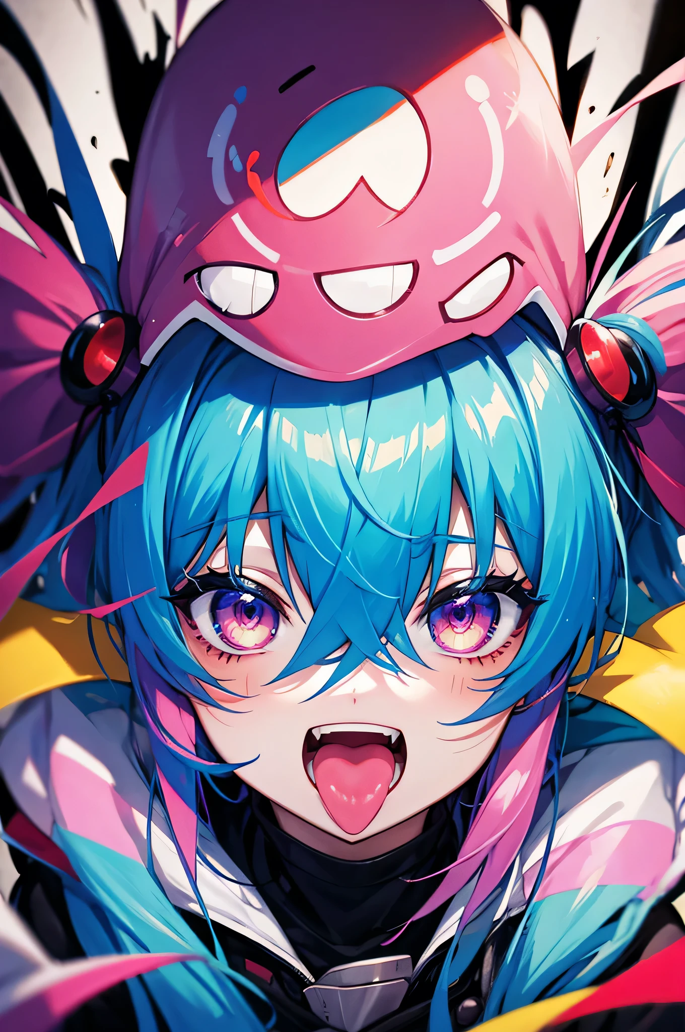 Graffiti Face, Colorful eyes, Open your mouth, Yandere Expression, smile, Looking at the audience, can'I can'I can'I can't see my hands, pastel colour, thought, Get help、(Redhead)、short hair、Bob Hair、Clear Eyes、Expressionless、Angry face、Hair between the eyes、sing、Glare、((Get angry))、((Up to the upper body))