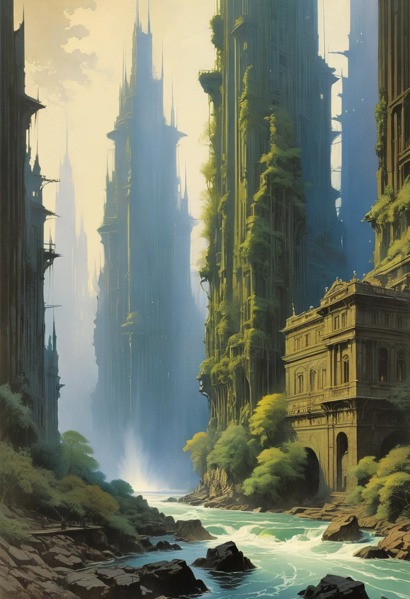 by Hugh Ferriss, best quality, masterpiece, very aesthetic, perfect composition, intricate details, ultra-detailed