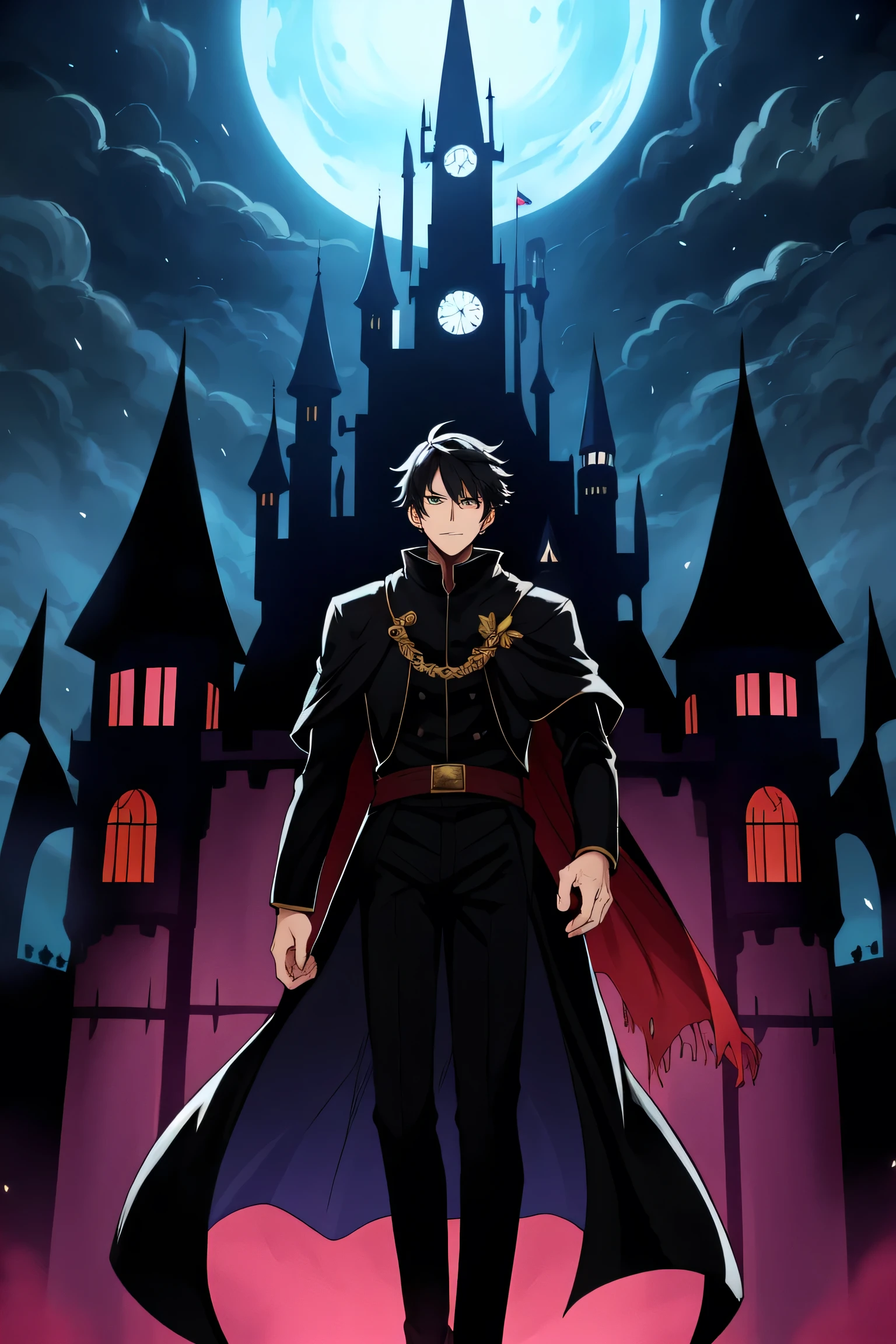 Handsome Black mage , fantasy ,dark castle