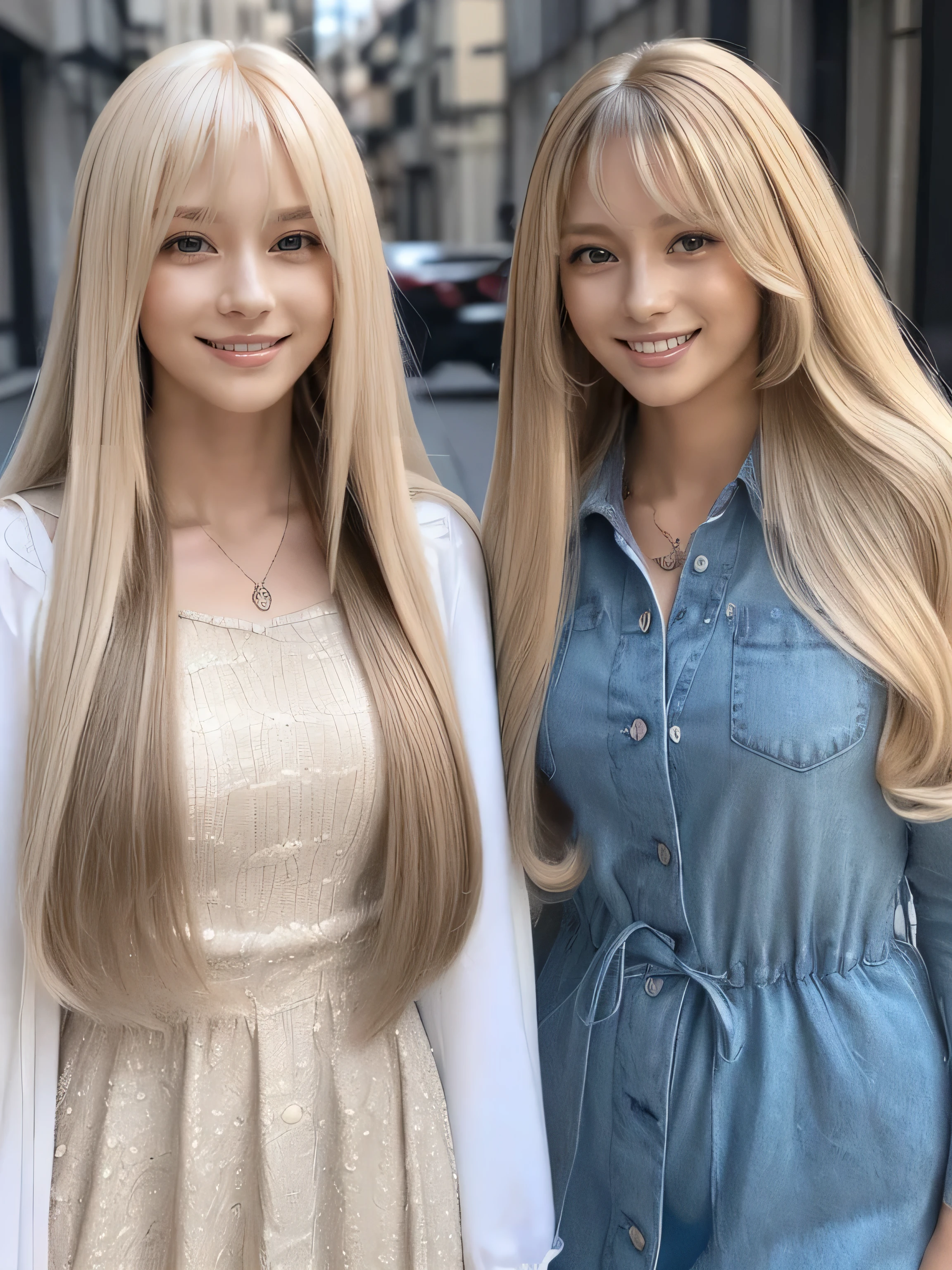 (Knee-high shot of three identical twins :1.3) (The three of them are posing happily..:2.0) (See her in the middle of a busy street in France、They look happy.) (Their faces are clones Clothes are random Hair color is random) (((Hair color is random))) ((Beautiful model with long platinum blonde hair, girl with super length Hair, extremely length Hair, extra length Hair, very long, Flowing Hair, very length Hair, length Hair girl, very long, Flowing platinum blonde hair, length Hair windy, very longプラチナブロンドヘア, length, Flowing Hair, length and or curly hair, with length Hair, length Hair!!!! Her highest quality hair is long and 真っ直ぐ or curly hair very long, highest quality platinum blonde, length hair in the center, Highest quality long Straight or curly hair, length, Straight or curly hair, beautiful, High quality platinum blonde hair, length and platinum blonde hair highest quality Straight or curly hair, length Hair, length and Straight or curly hair, highest quality platinum blondeヘア, Perfect silky Straight or curly hair of the highest quality, Straight or curly hair, highest quality platinum blondeヘア, length platinum blonde hair Straight or curly hair, length, Bright platinum blonde hair Her hair is long and Straight or curly hair, very longプラチナブロンドヘア, length hair in the center, length Straight or curly hair, length, Straight or curly hair, beautiful hair of the highest quality, length Hair, length, Straight or curly hairプラチナブロンドヘア , length and free Straight or curly hair Platinum blonde hair, Straight or curly hair Platinum blonde hair)) (Her bangs are perfect.:1.3) (France's most beautiful 24-year-old hair model) ((highest quality)), ((masterpiece)), (Familiar) (Get used to it) Perfect Face (Her skin is a typical French complexion....、And very detailed) (Big Breasts) (She is wearing a light blue skirt and a white blouse........) (She has a beautiful French face and a typical French figure...., Narrow eyes) (She has perfect beautiful makeup and face Lipstick is light red A solid eyeliner) ((Rich 1.4)) (Extremely detailed 8K) (Ultra-fine skin texture 1.4) (Actual, Vibrant:1.4), double eyelid Sharp focus:1.2、Beautiful woman:1.4 Dynamic Lighting (Genuine RAW photos taken by professional photographers) (Her long bangs、Well Organized) Professionally lit from the front (She has a bright and cheerful face)