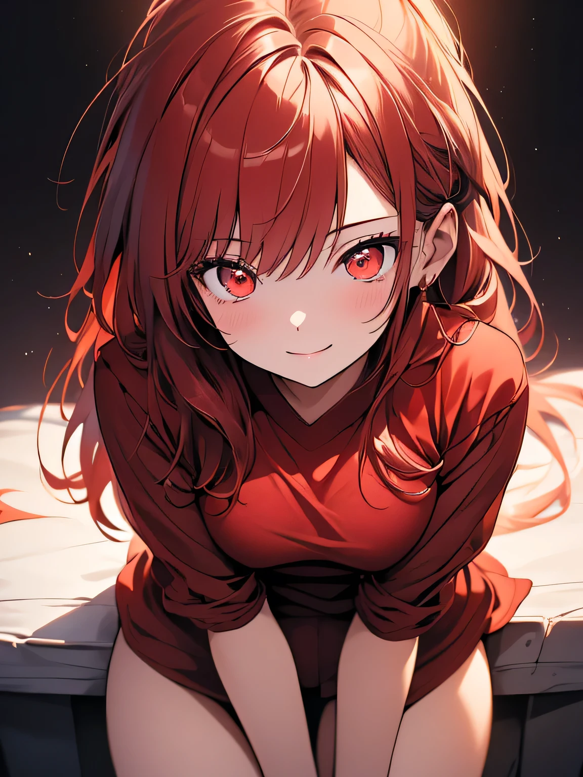 One Girl, (Red eyes:1.3),triumphant expression、View from above、Redhead, pubic hair, break (Red Shirt:1.5), (Black see-through underwear:1.3), Plain underwear, Huge breasts, naked, Exposed Skin,return, Hip, break (White Background:1.2), Red Theme、夜 break looking at viewer, break (masterpiece:1.2), highest quality, High resolution, unity 8k wallpaper, (shape:0.8), (Beautiful details:1.6), Highly detailed face, Perfect lighting, Highly detailed CG, (Perfect hands, Perfect Anatomy),,Anime Style、sketch、Eye contour、sit、sit、lie、Happy expression、From below